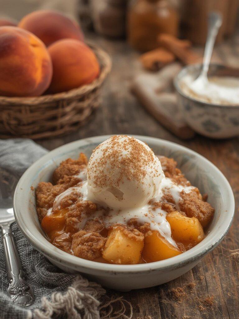 Cinnamon Roll Peach Cobbler