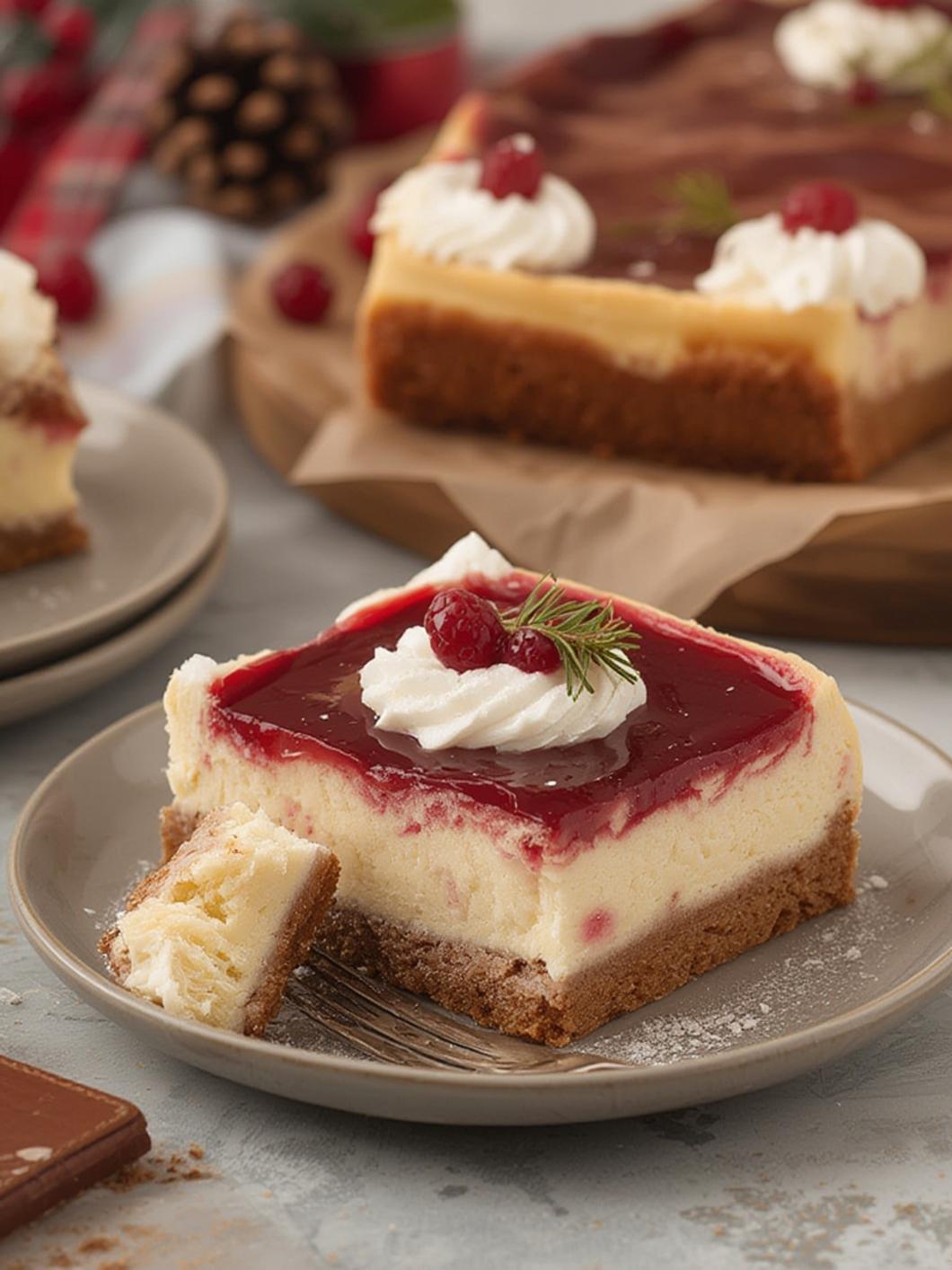 Easy Christmas Cheesecake Slab – no bake! served
