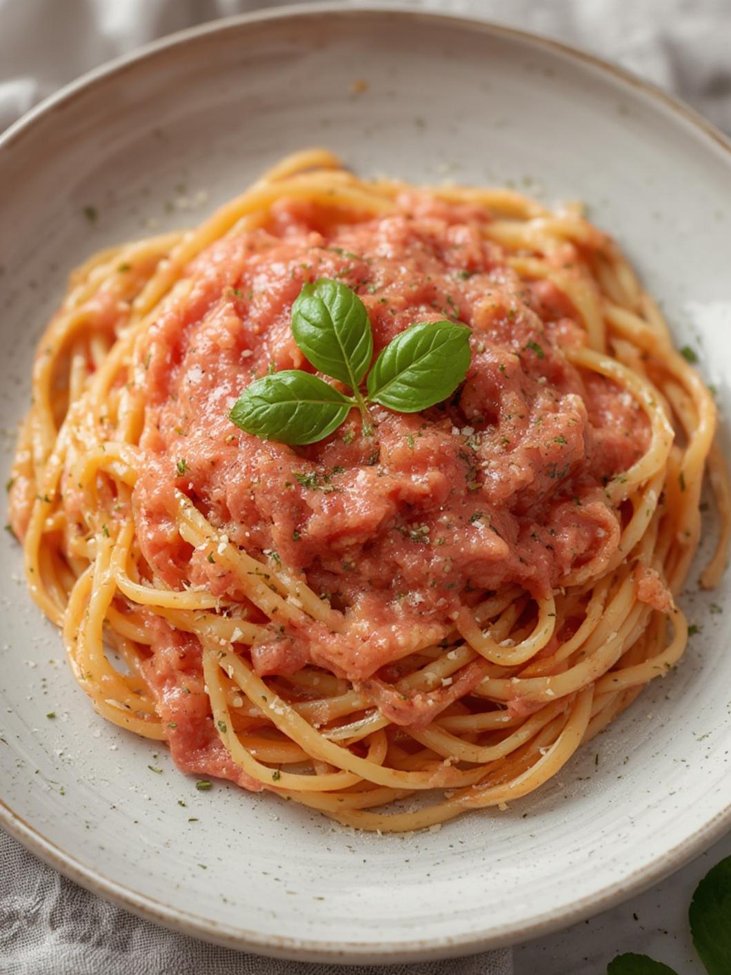 Pink Sauce Pasta served