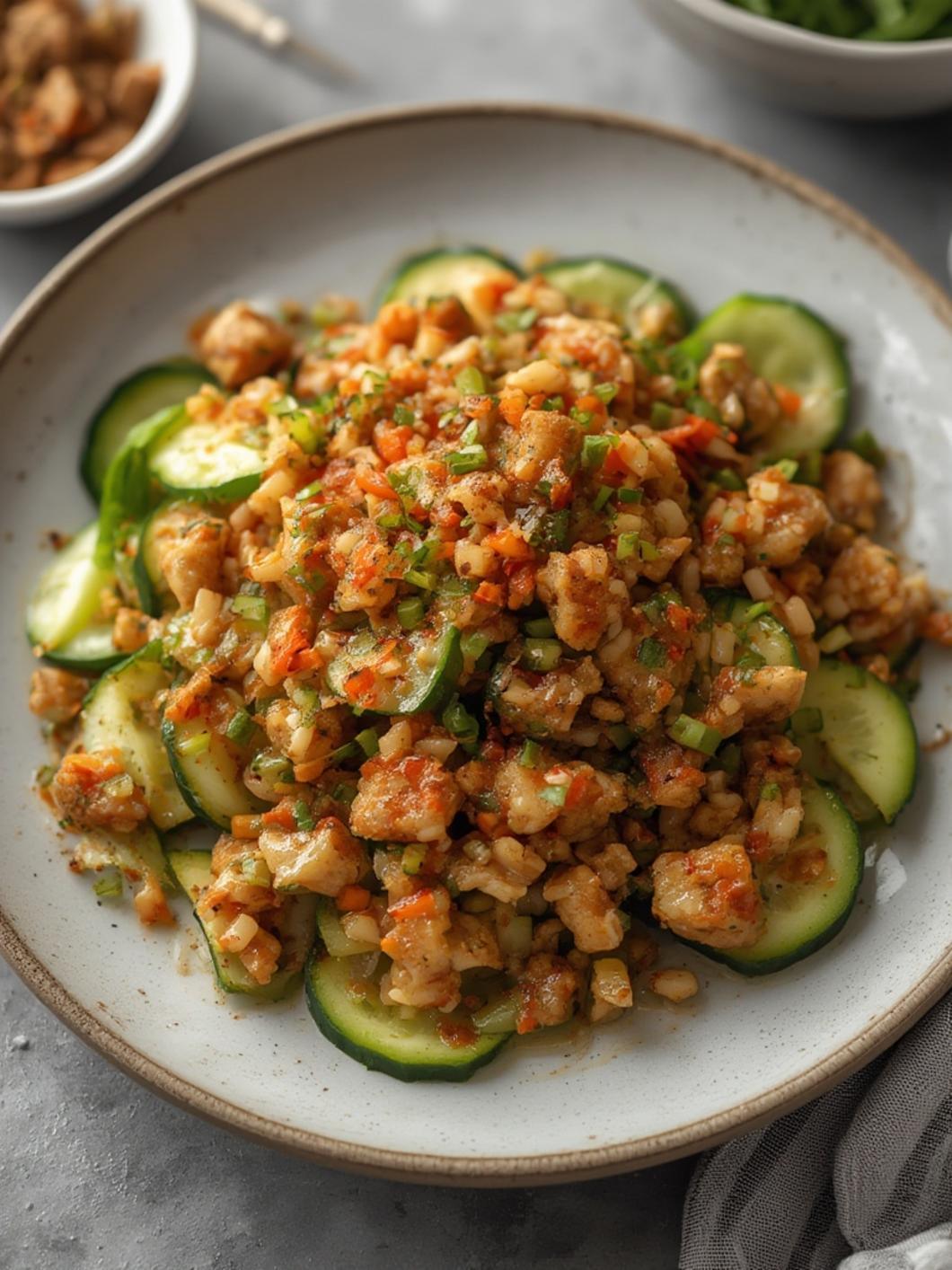 Spicy Asian Cucumber Salad served