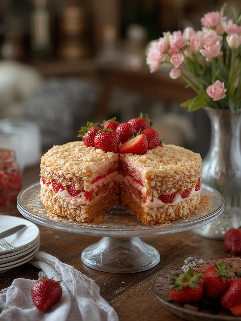 Strawberry Crunch Cake served