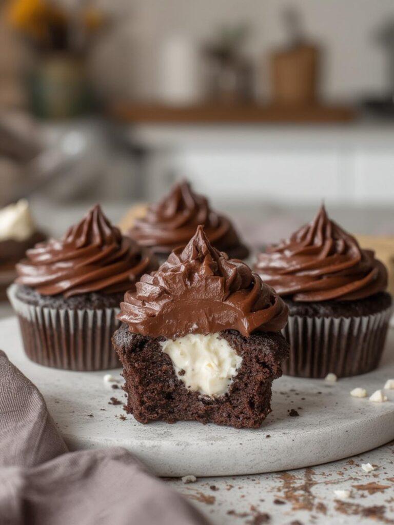 Whipped Cream-Filled Chocolate Cupcakes With Chocolate Ganache Frosting