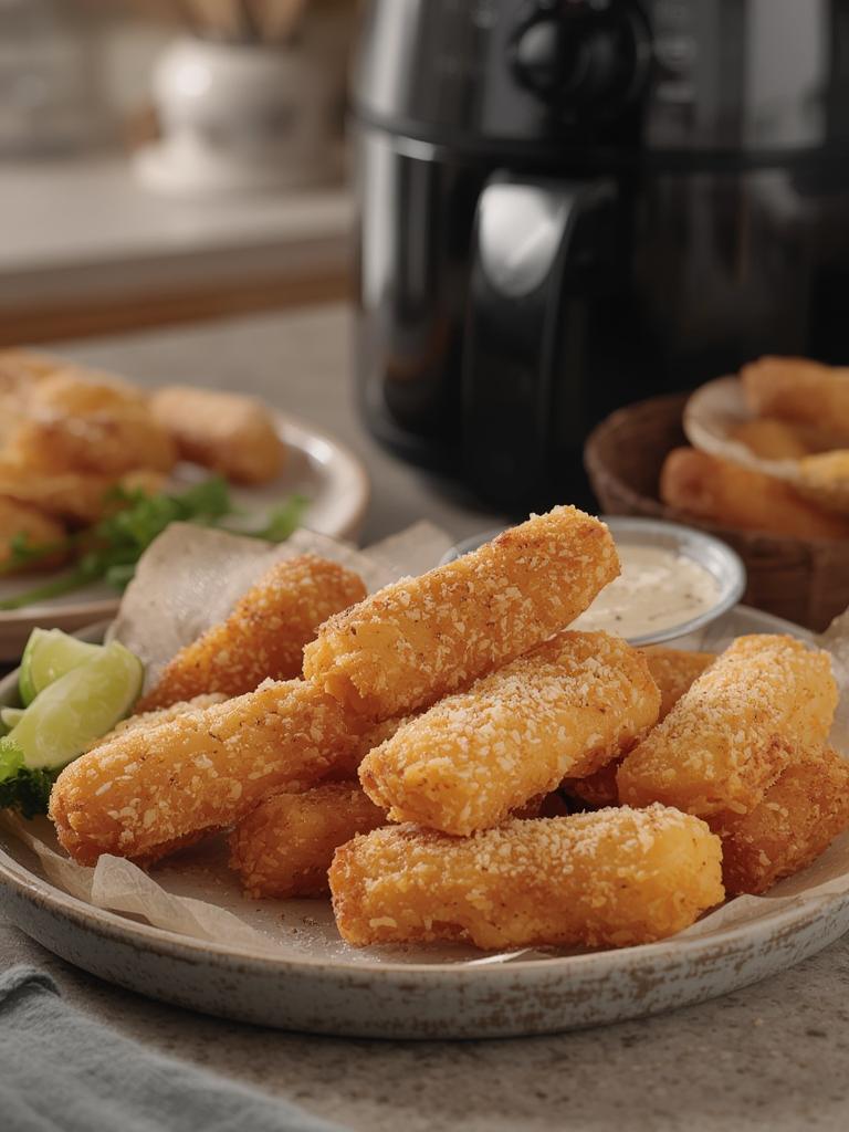 Air Fryer Mozzarella Sticks served