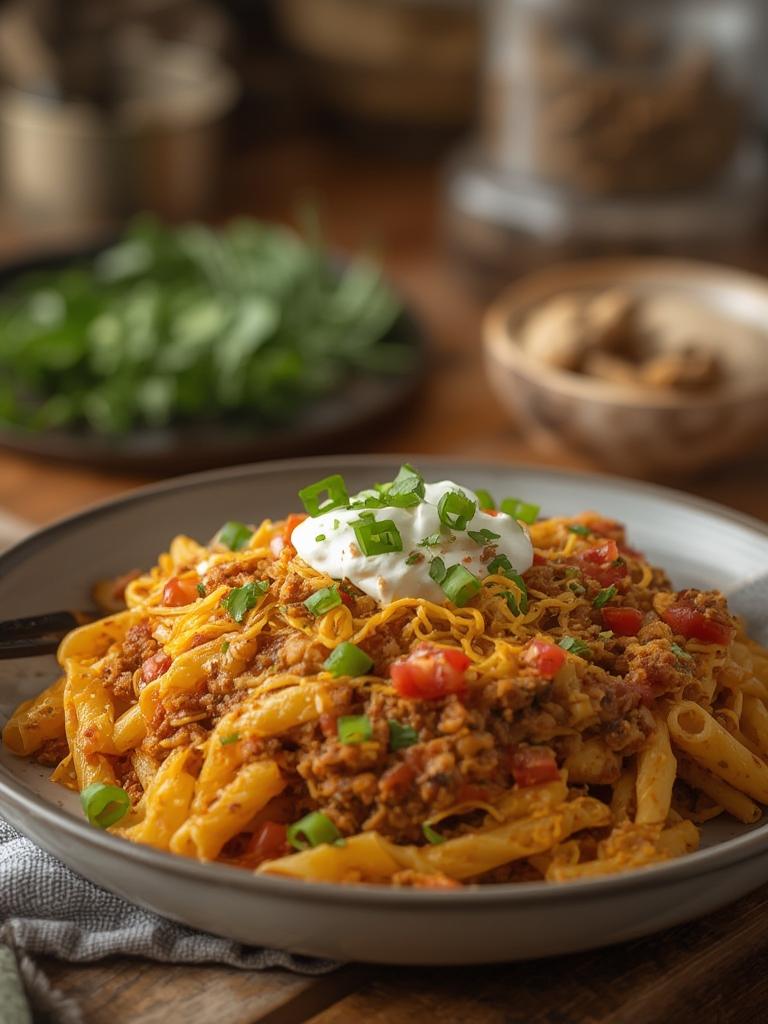 Cheesy Taco Pasta served
