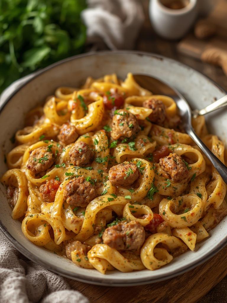 Creamy Cajun Sausage Pasta served