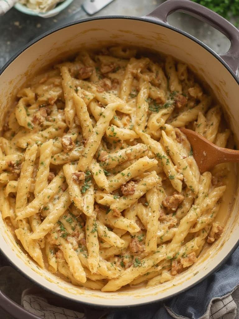 One Pot Creamy Garlic Pasta served
